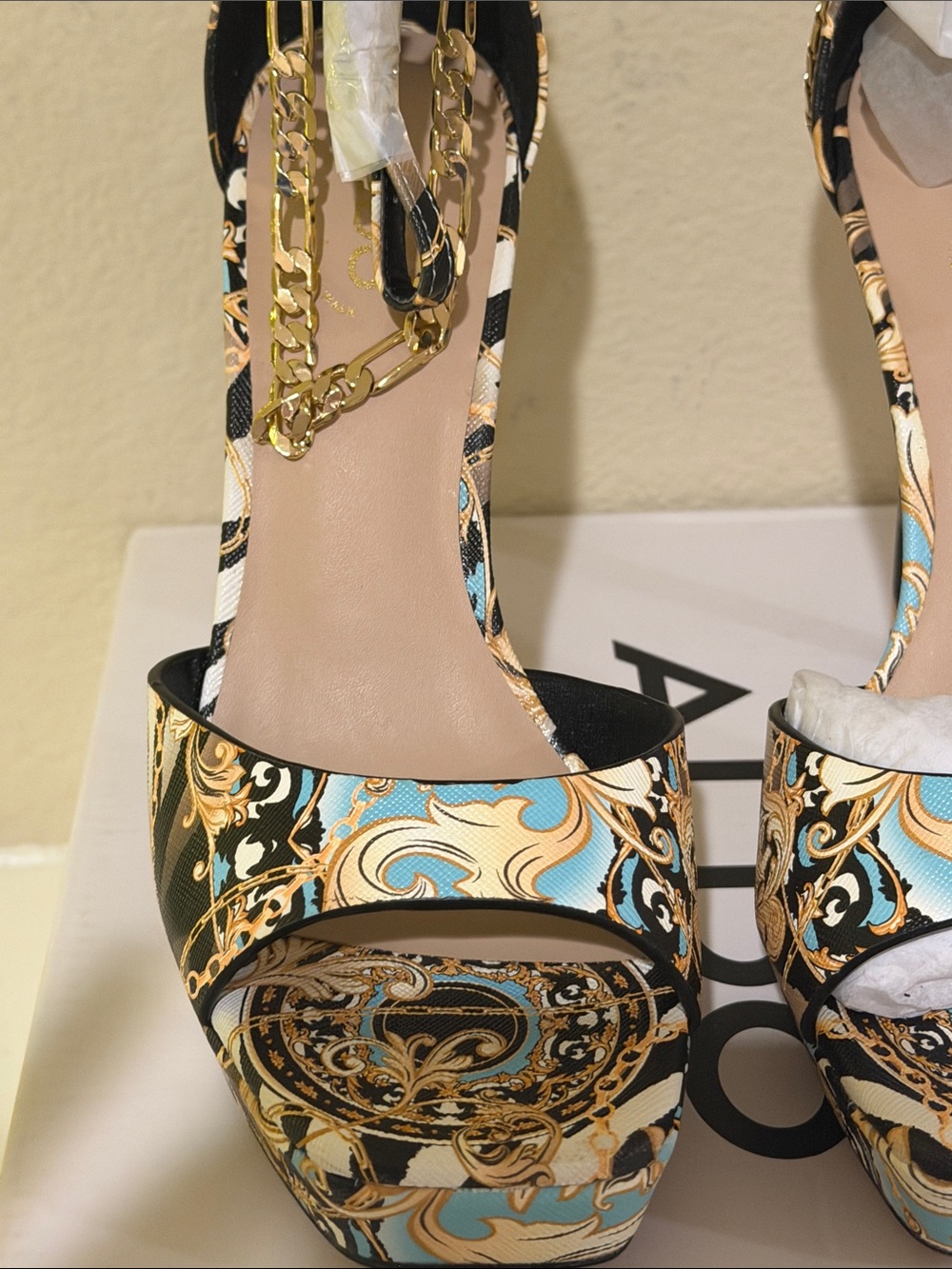ALDO Gold Chain Multi-Color Patterned Platform Heels - Picture 4 of 7